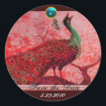 Sticker Rond MARIAGE LOVE PEACOCK rouge bleu aquamarine<br><div class="desc">Design élégant et élégant avec une pierre 3d gem, facilement personnalisable avec vos initiales et votre texte, développement graphique numérique par Bulgan Lumini .Facile à customiser avec votre propre texte pour toute occasion comme enregistrer les cartes de remerciements / , douches nuptiales, anniversaires, fêtes, douches fiançailles, ou à peu près...</div>