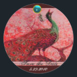 Sticker Rond MARIAGE LOVE PEACOCK rouge bleu aquamarine<br><div class="desc">Design élégant et élégant avec une pierre 3d gem, facilement personnalisable avec vos initiales et votre texte, développement graphique numérique par Bulgan Lumini .Facile à customiser avec votre propre texte pour toute occasion comme enregistrer les cartes de remerciements / , douches nuptiales, anniversaires, fêtes, douches fiançailles, ou à peu près...</div>