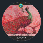 Sticker Rond MARIAGE LOVE PEACOCK rouge noir bleu aquamarine<br><div class="desc">Design élégant et élégant avec une pierre 3d gem, facilement personnalisable avec vos initiales et votre texte, développement graphique numérique par Bulgan Lumini .Facile à customiser avec votre propre texte pour toute occasion comme enregistrer les cartes de remerciements / , douches nuptiales, anniversaires, fêtes, douches fiançailles, ou à peu près...</div>