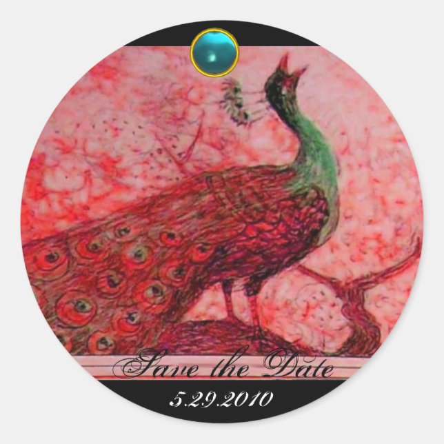 Sticker Rond MARIAGE LOVE PEACOCK rouge noir bleu aquamarine (Devant)