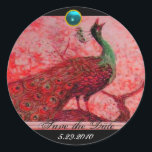 Sticker Rond MARIAGE LOVE PEACOCK rouge noir bleu aquamarine<br><div class="desc">Design élégant et élégant avec une pierre 3d gem, facilement personnalisable avec vos initiales et votre texte, développement graphique numérique par Bulgan Lumini .Facile à customiser avec votre propre texte pour toute occasion comme enregistrer les cartes de remerciements / , douches nuptiales, anniversaires, fêtes, douches fiançailles, ou à peu près...</div>