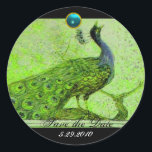 Sticker Rond MARIAGE LOVE PEACOCK vert noir bleu aquamarine<br><div class="desc">Design élégant et élégant avec une pierre 3d gem, facilement personnalisable avec vos initiales et votre texte, développement graphique numérique par Bulgan Lumini .Facile à customiser avec votre propre texte pour toute occasion comme enregistrer les cartes de remerciements / , douches nuptiales, anniversaires, fêtes, douches fiançailles, ou à peu près...</div>