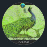 Sticker Rond MARIAGE LOVE PEACOCK vert noir bleu aquamarine<br><div class="desc">Design élégant et élégant avec une pierre 3d gem, facilement personnalisable avec vos initiales et votre texte, développement graphique numérique par Bulgan Lumini .Facile à customiser avec votre propre texte pour toute occasion comme enregistrer les cartes de remerciements / , douches nuptiales, anniversaires, fêtes, douches fiançailles, ou à peu près...</div>