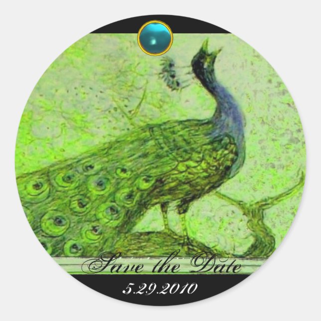 Sticker Rond MARIAGE LOVE PEACOCK vert noir bleu aquamarine (Devant)