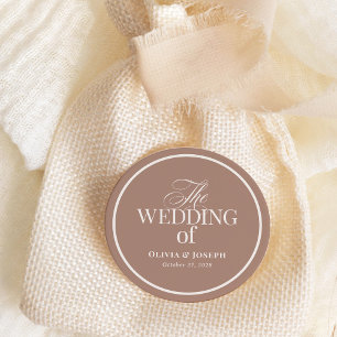 Sticker Rond Mariage Luxe Neutre Taupe et Mocha avec Bordure