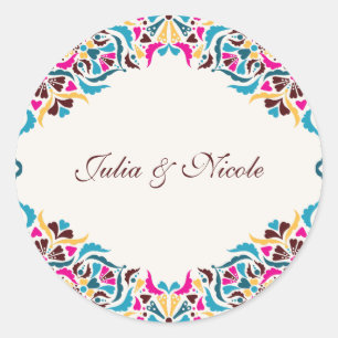 Sticker Rond Mariage Luxueux Fantaisiste Style Bordure Florale