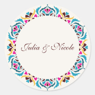 Sticker Rond Mariage Luxueux Fantaisiste Style Bordure Florale