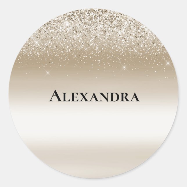 Sticker Rond Mariage Luxueux Paillettes Crème Doré (Devant)