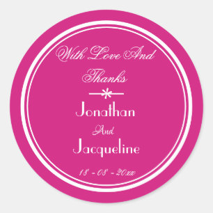 Sticker Rond Mariage Magenta Et Merci Blanc Favoriser