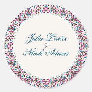 Sticker Rond Mariage Mandala Géométrique en Treillis Marocain