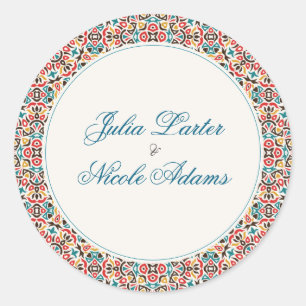 Sticker Rond Mariage Mandala Géométrique en Treillis Marocain
