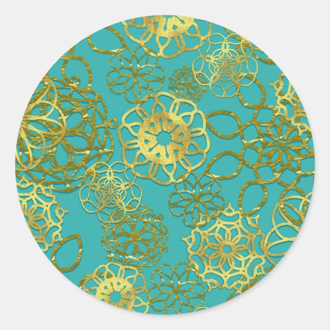 Sticker Rond Mariage Mandalas Floraux Dorés Fête de Fiançailles (Devant)