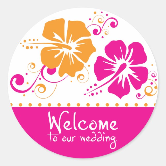 Sticker Rond Mariage Mariage de fleurs rose et orange (Devant)