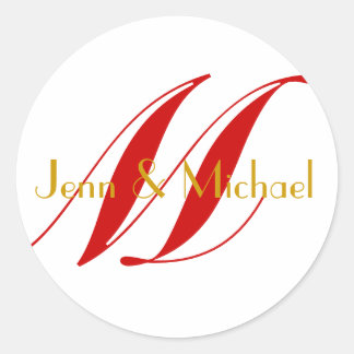 Sticker Rond Mariage marié Monogramme Sceau rouge et or
