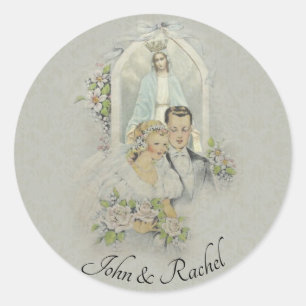 Sticker Rond Mariage Mariée Groom Mary Roses Religieux