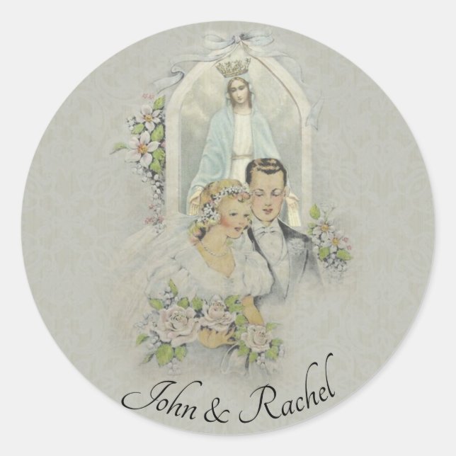 Sticker Rond Mariage Mariée Groom Mary Roses Religieux (Devant)