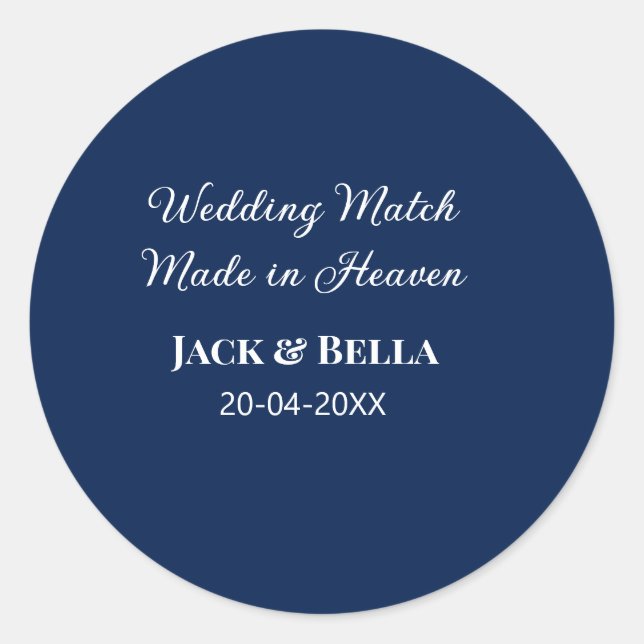 Sticker Rond Mariage Match fait au ciel mariage faveurs bleu (Devant)