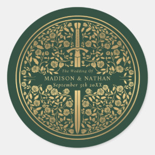 Sticker Rond Mariage médiéval royal vert
