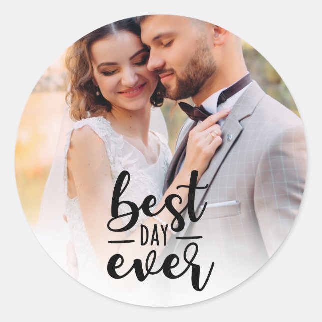 Sticker Rond Mariage Meilleure journée jamais photo (Devant)