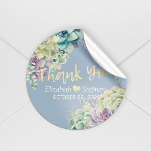 Sticker Rond Mariage Merci Chic Aquarelle Succulent Plante