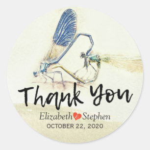 Sticker Rond Mariage Merci Chic Dragonfly Mating Love Heart
