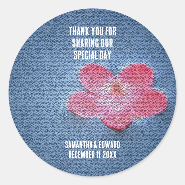 Sticker Rond Mariage Merci Invité Enveloppe rose Fleur Sceau (Devant)