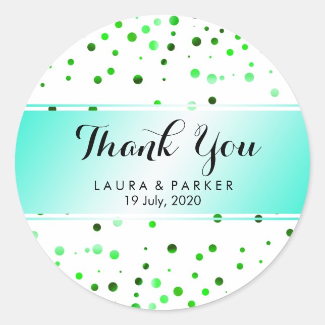 Sticker Rond Mariage Merci Parties scintillant vert Confetti (Devant)