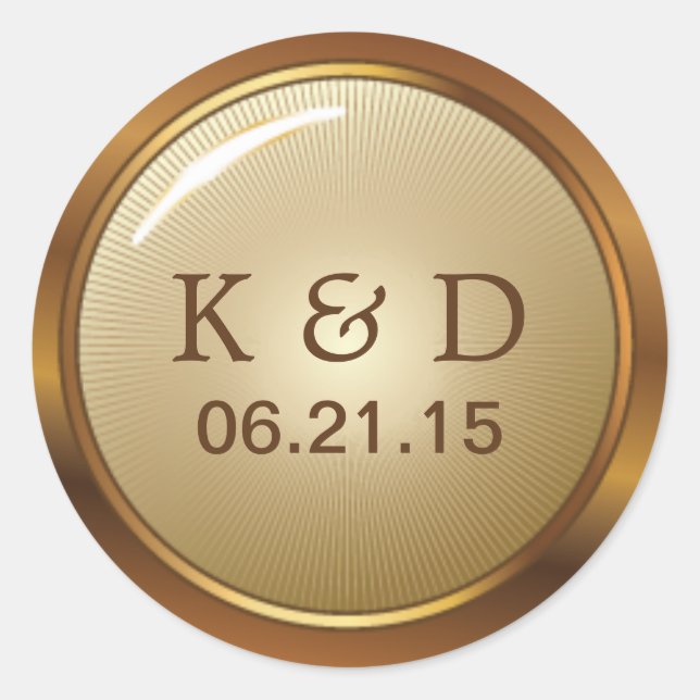 Sticker Rond Mariage métallique vintage Gold (Devant)