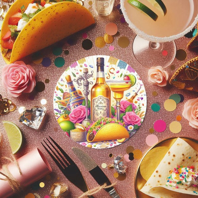 Sticker Rond Mariage mexicain Fiesta Tequila (Mexican Fiesta Tequila Wedding Classic Round Sticker)