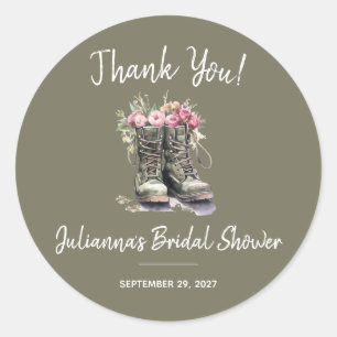 Sticker Rond Mariage Militaire, Bottes, Floral, Armée