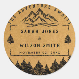 Sticker Rond Mariage minimal de destination de montagne