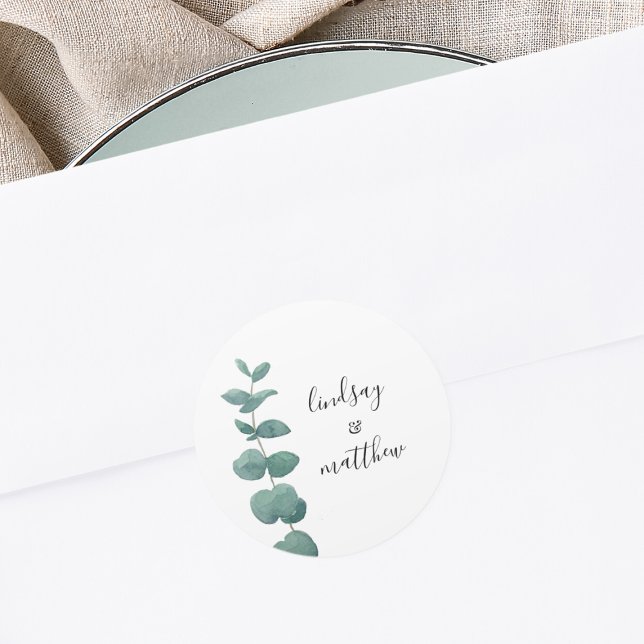 Sticker Rond Mariage minimal d'eucalyptus (Créateur téléchargé)