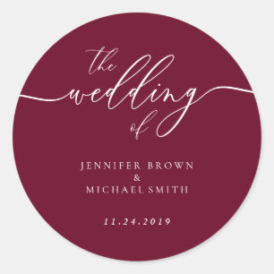 Sticker Rond Mariage Minimal Rouge Bourgogne