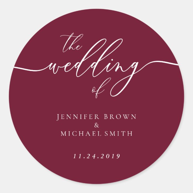 Sticker Rond Mariage Minimal Rouge Bourgogne (Devant)
