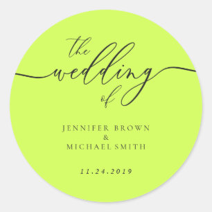 Sticker Rond Mariage Minimal Script Cyber Lime Jet Black