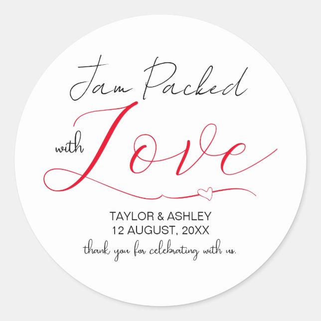 Sticker Rond Mariage Minimal Script Rempli d'Amour (Devant)