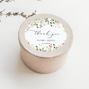 Sticker Rond Mariage minimaliste aux fleurs sauvages
