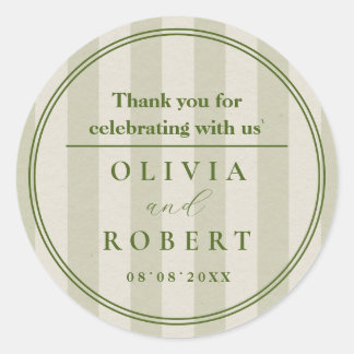 Sticker Rond Mariage minimaliste aux rayures verticales vert sa