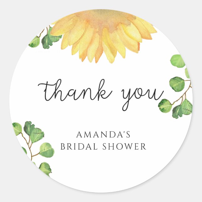 Sticker Rond Mariage minimaliste avec tournesol (Devant)