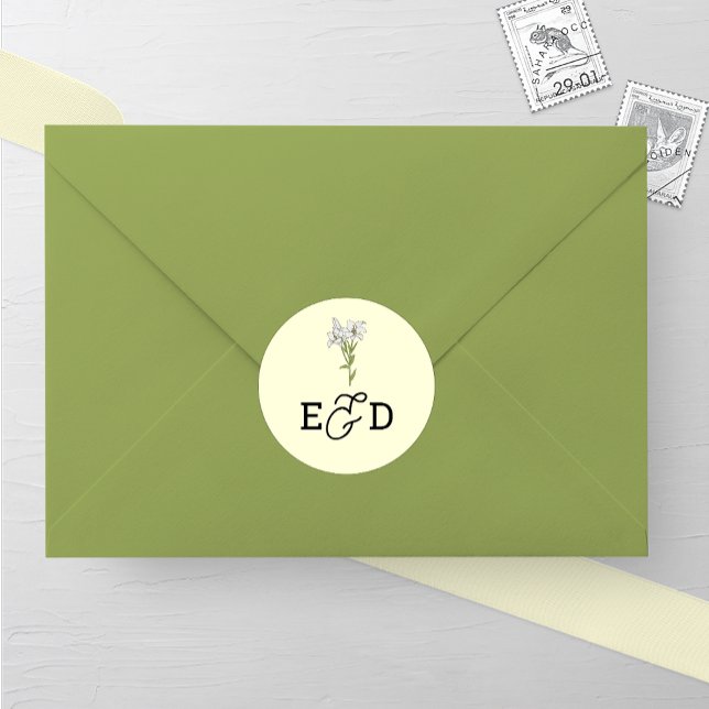 Sticker Rond Mariage minimaliste blanc (Créateur téléchargé)