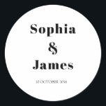 Sticker Rond Mariage minimaliste blanc<br><div class="desc">Personnalisez facilement en remplaçant chaque info. Vérifiez l'aperçu avant d'ajouter au panier. Afficher le lien de collection sur cette page pour voir tous les éléments correspondants dans cette conception</div>