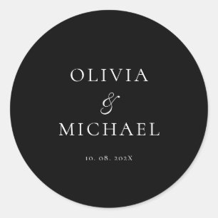 Sticker Rond Mariage Minimaliste Chic Script Noir