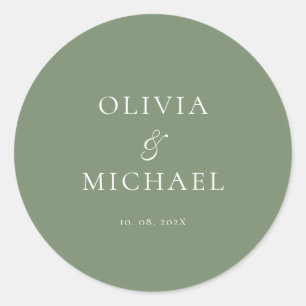 Sticker Rond Mariage Minimaliste Chic Script Vert Sauge