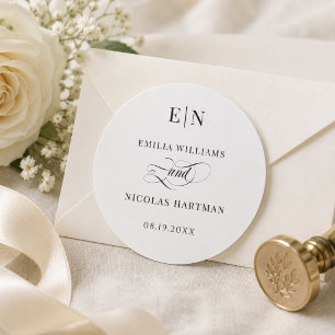 Sticker Rond Mariage minimaliste classique noir et blanc