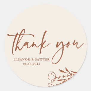 Sticker Rond Mariage minimaliste de bouquet en terre cuite Merc