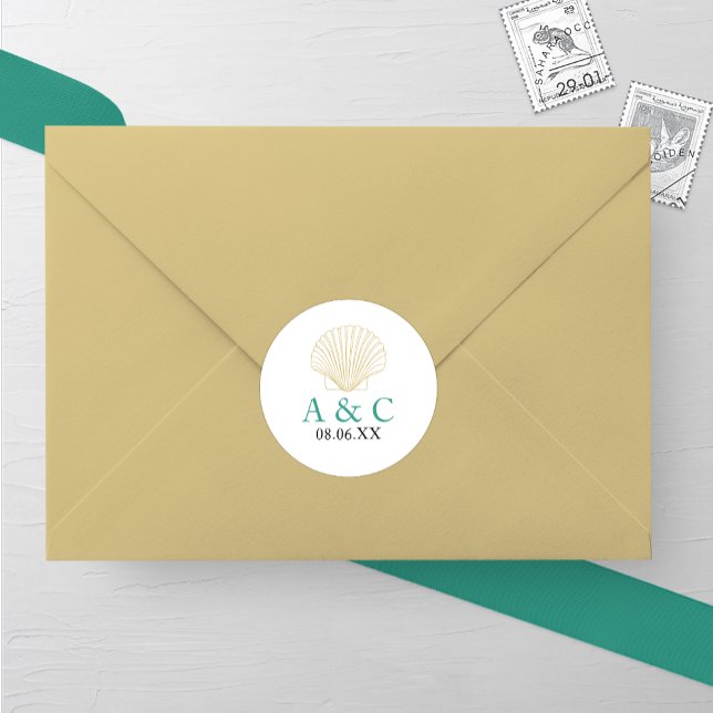 Sticker Rond Mariage minimaliste de coquillages (Créateur téléchargé)