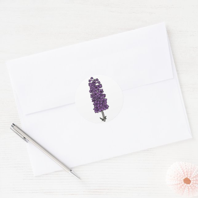 Sticker Rond Mariage minimaliste de larkspur violet (Enveloppe)