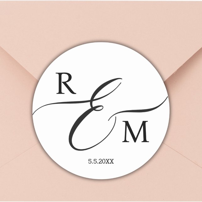 Sticker Rond Mariage minimaliste de luxe discret avec monogramm (Créateur téléchargé)