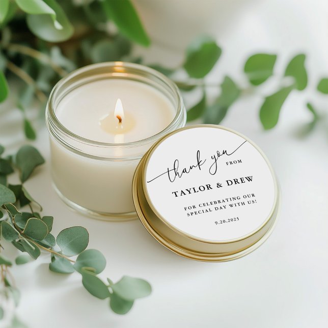 Sticker Rond Mariage minimaliste de Merci (Minimalist Thank You Wedding Favor Classic Round Sticker)