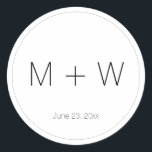 Sticker Rond Mariage minimaliste en monogramme noir blanc<br><div class="desc">Mini-Mariage noir et blanc initiales élégante simple Sticker rond classique avec bordure mince. Customisez,  personnalisez,  tous vos cadeaux avec leur lettre individuelle,  initiales,  alphabet,  nombre,  numéros Customisez-le avec vos initiales! Pour Anniversaires,  Noël,  Fêtes,  mariage</div>